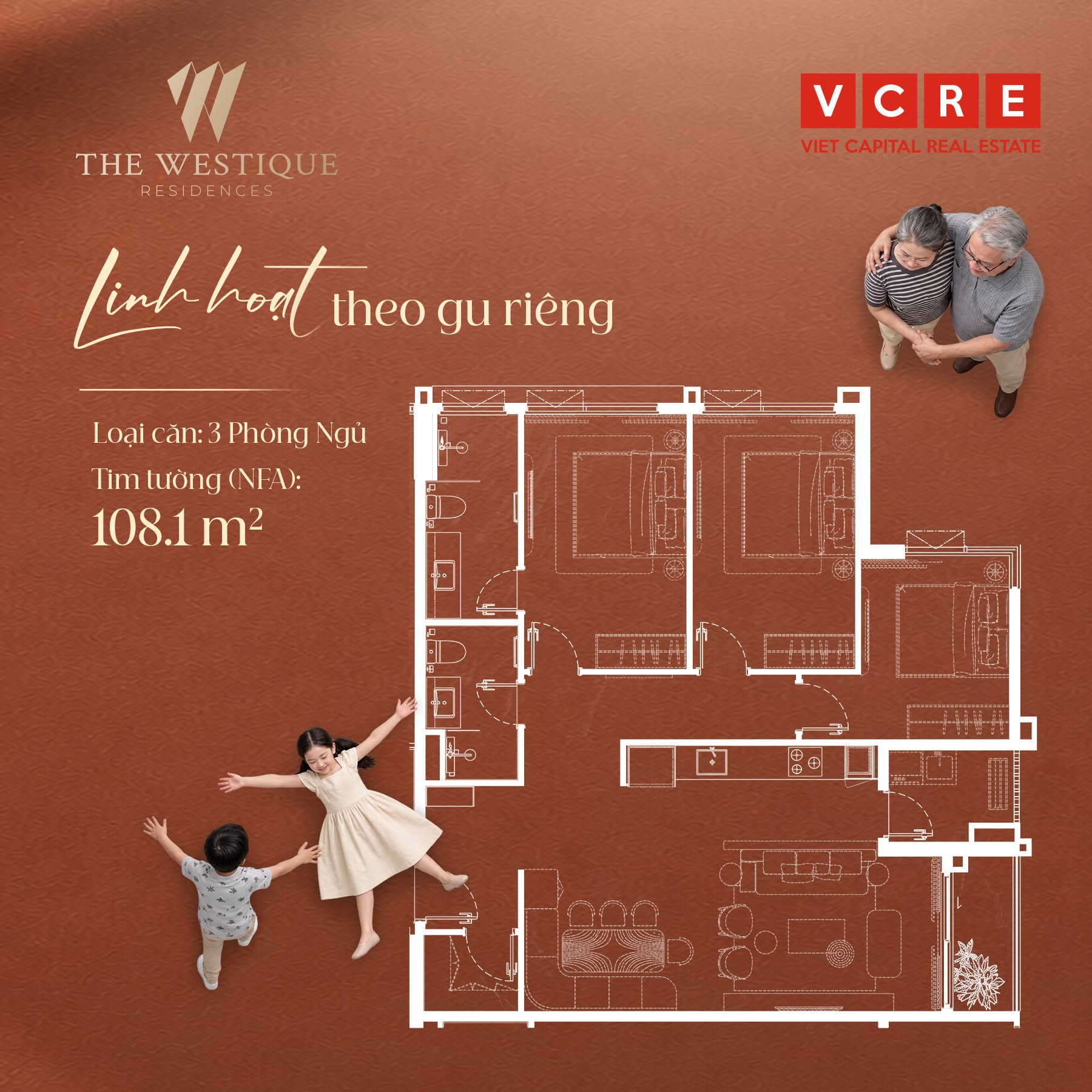 18 căn hộ 3 phòng ngủ The Westique