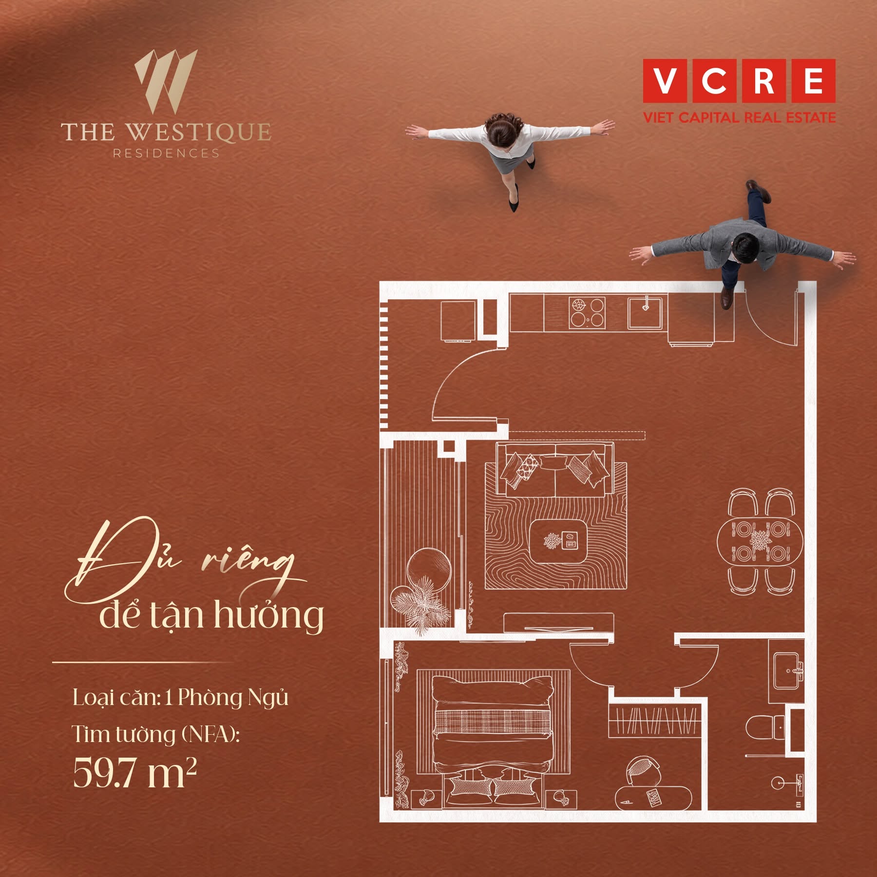 Layout căn hộ 1 phòng ngủ The Westique