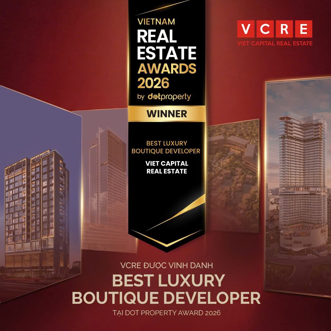 VCRE được vinh danh Best Luxury Boutique Developer tại Dot Property Awards 2026